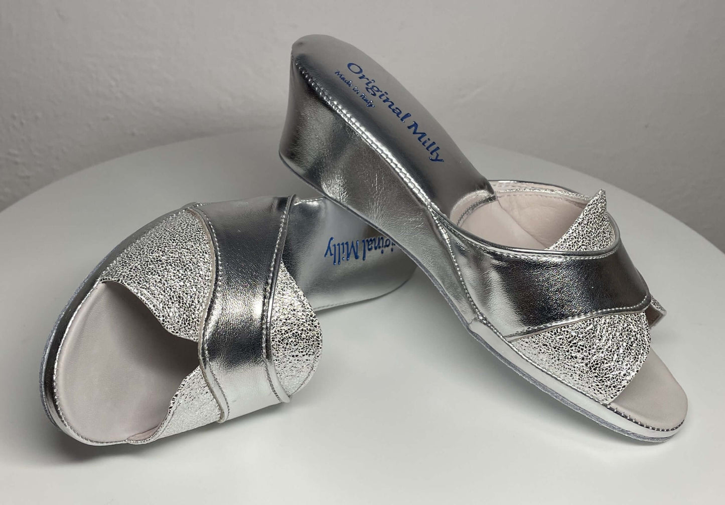 4003 Ecopelle Argento Suola Bufalo Ciabatte da camera Donna Original Milly Made in Italy