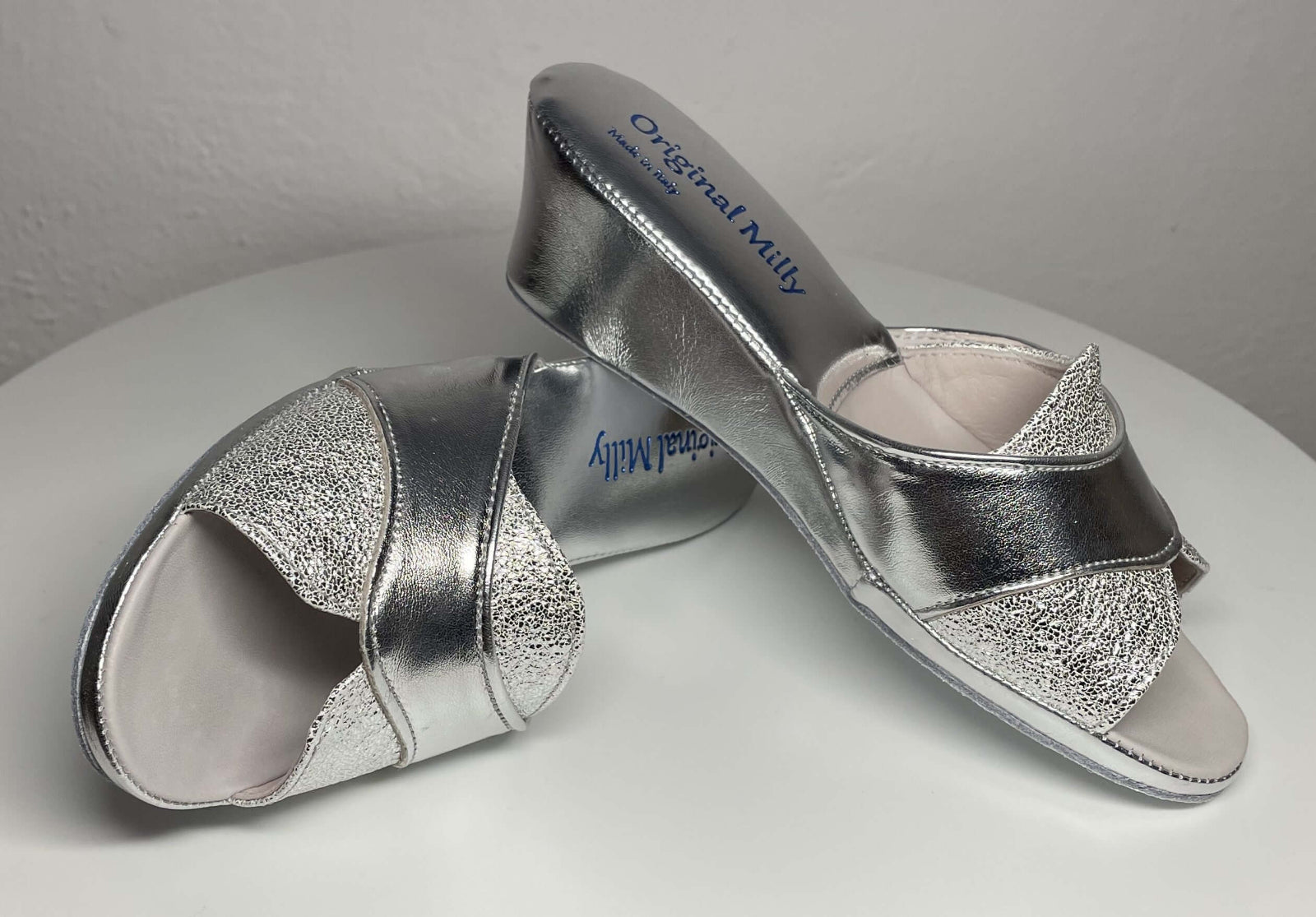 4003 Ecopelle Argento Suola Bufalo Ciabatte da camera Donna Original Milly Made in Italy