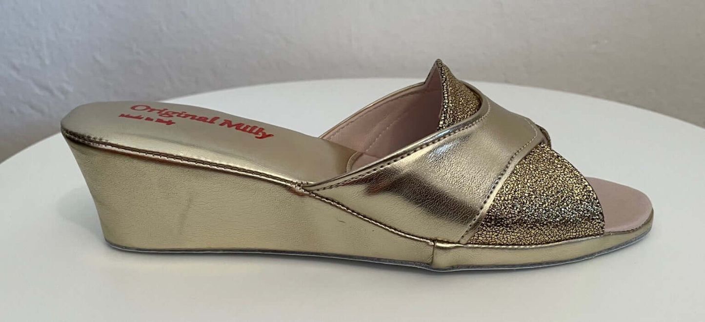 4003 Ecopelle Oro suola Bufalo Ciabatte da camera Donna Original Milly Made in Italy