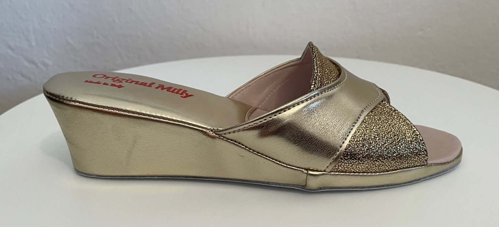 4003 Ecopelle Oro suola Bufalo Ciabatte da camera Donna Original Milly Made in Italy