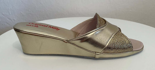 4003 Ecopelle Oro suola Bufalo Ciabatte da camera Donna Original Milly Made in Italy