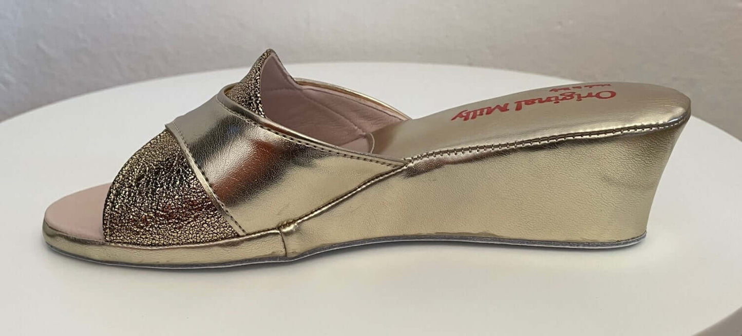 4003 Ecopelle Oro suola Bufalo Ciabatte da camera Donna Original Milly Made in Italy
