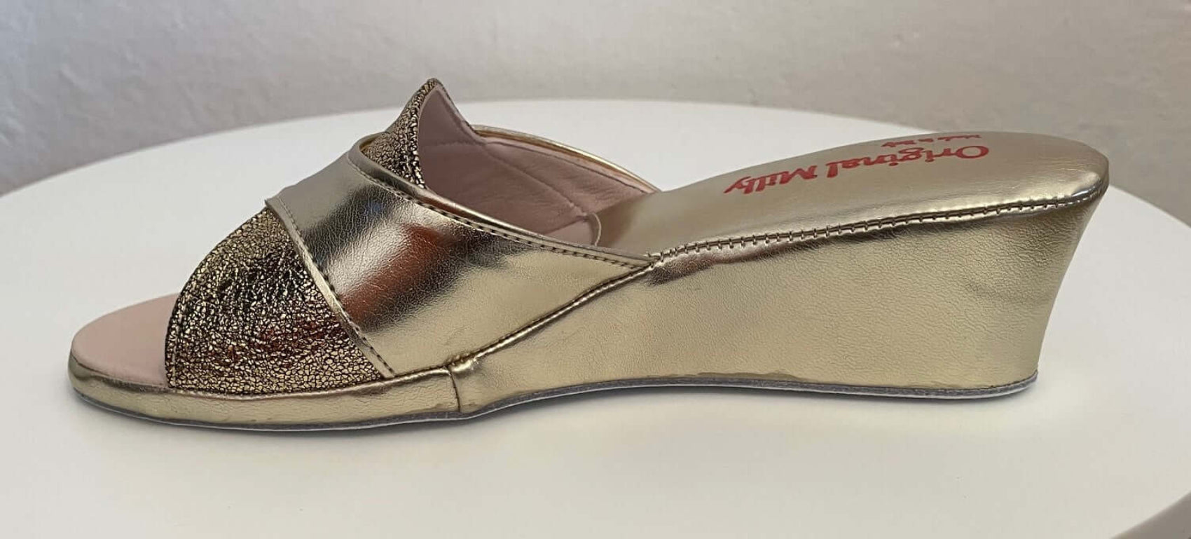 4003 Ecopelle Oro suola Bufalo Ciabatte da camera Donna Original Milly Made in Italy