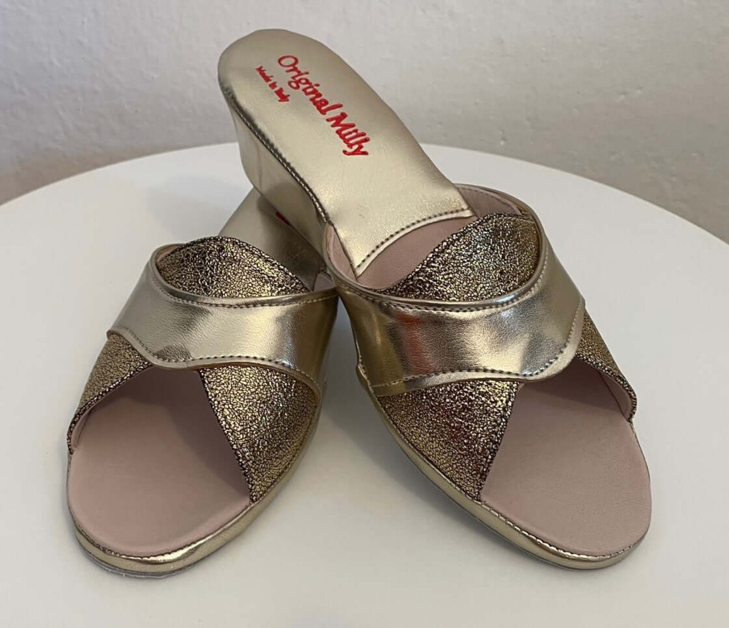 4003 Ecopelle Oro suola Bufalo Ciabatte da camera Donna Original Milly Made in Italy