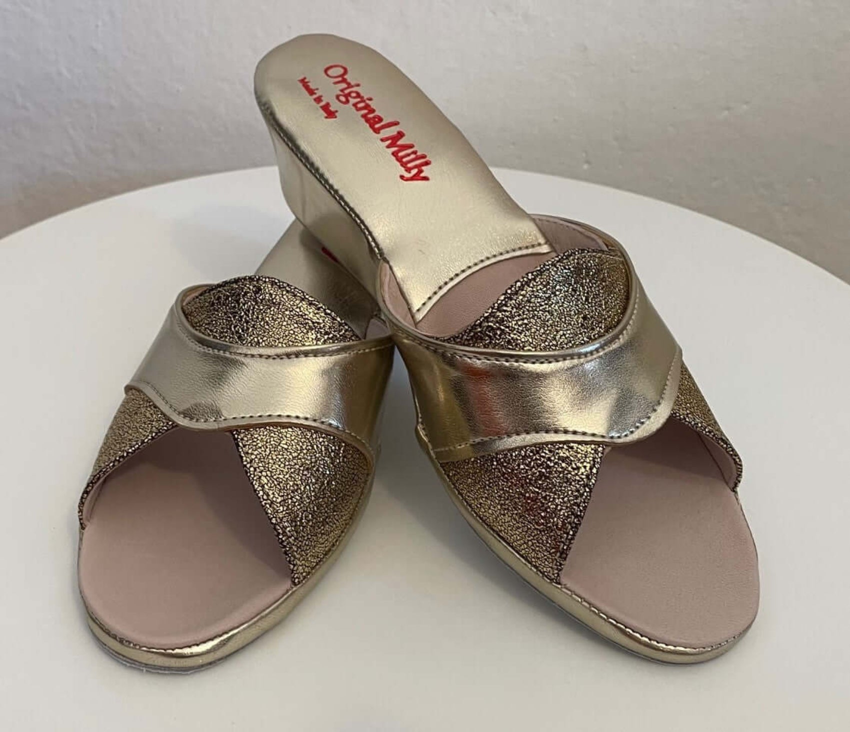 4003 Ecopelle Oro suola Bufalo Ciabatte da camera Donna Original Milly Made in Italy