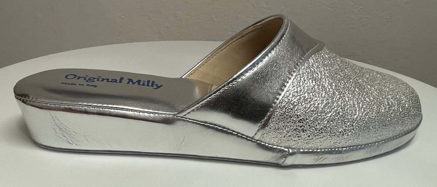 4200 Ecopelle Argento Suola Bufalo Ciabatte da camera Donna Original Milly Made in Italy