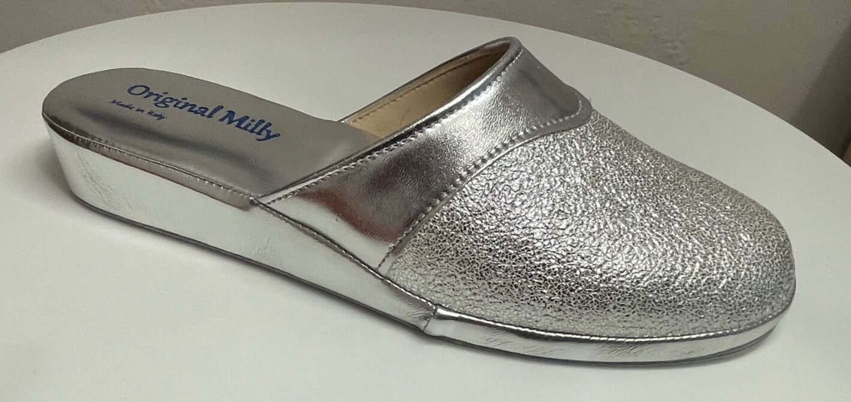 4200 Ecopelle Argento Suola Bufalo Ciabatte da camera Donna Original Milly Made in Italy