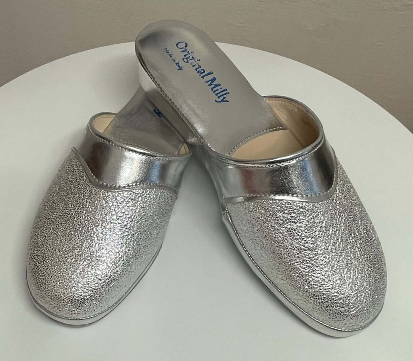 4200 Ecopelle Argento Suola Bufalo Ciabatte da camera Donna Original Milly Made in Italy