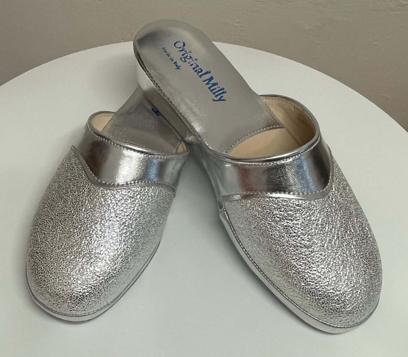 4200 Ecopelle Argento Suola Bufalo Ciabatte da camera Donna Original Milly Made in Italy