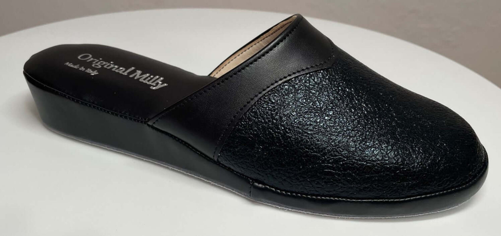 4200 Ecopelle Nero Suola Bufalo Ciabatte da camera Donna Original Milly Made in Italy