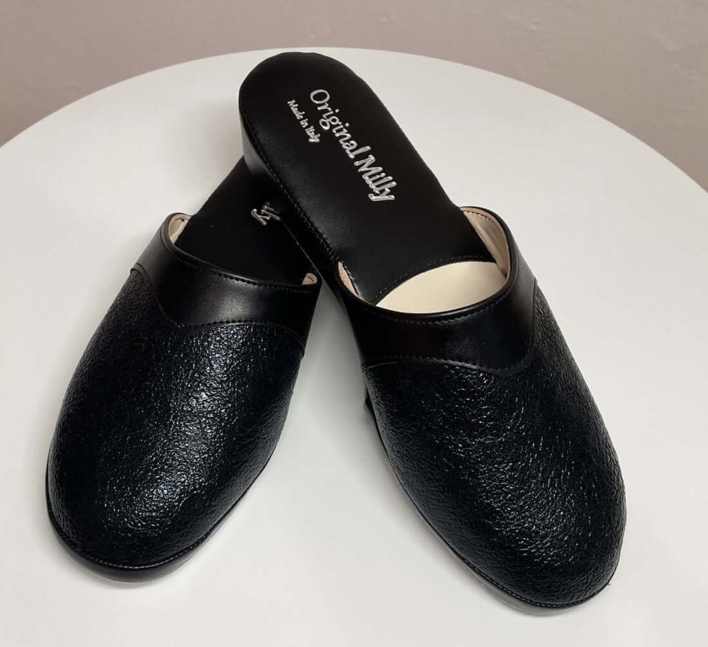 4200 Ecopelle Nero Suola Bufalo Ciabatte da camera Donna Original Milly Made in Italy