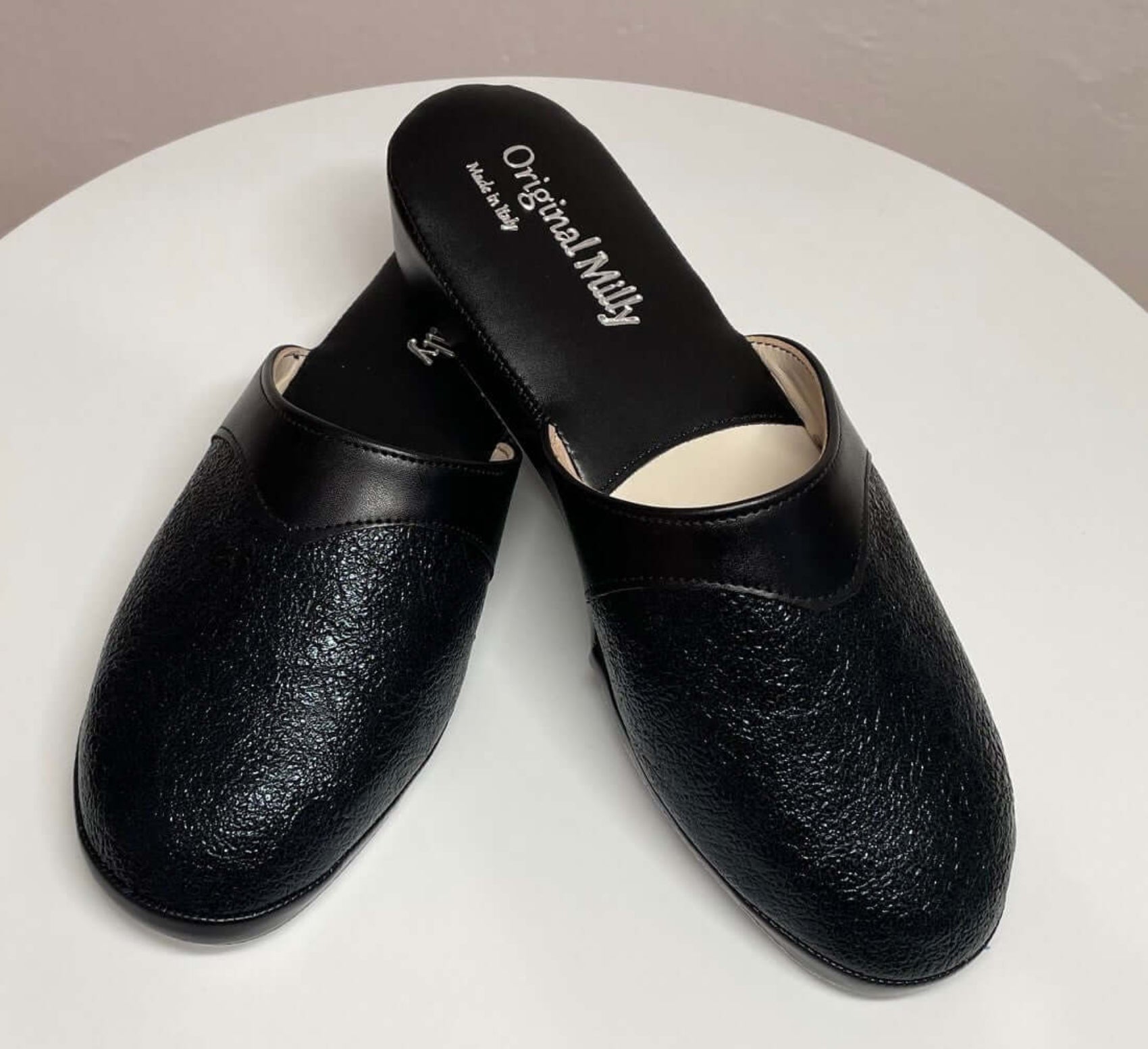 4200 Ecopelle Nero Suola Bufalo Ciabatte da camera Donna Original Milly Made in Italy