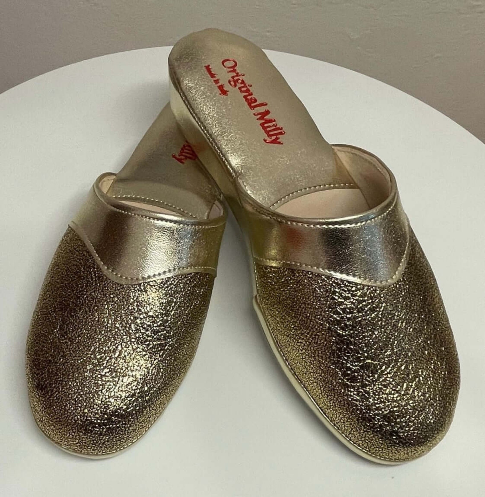 4200 Ecopelle Oro Suola Bufalo Ciabatte da camera Donna Original Milly Made in Italy