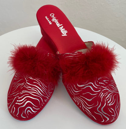 Original Milly 0300 Zebrato Rosso (PelleTop) Ciabatta da camera Donna