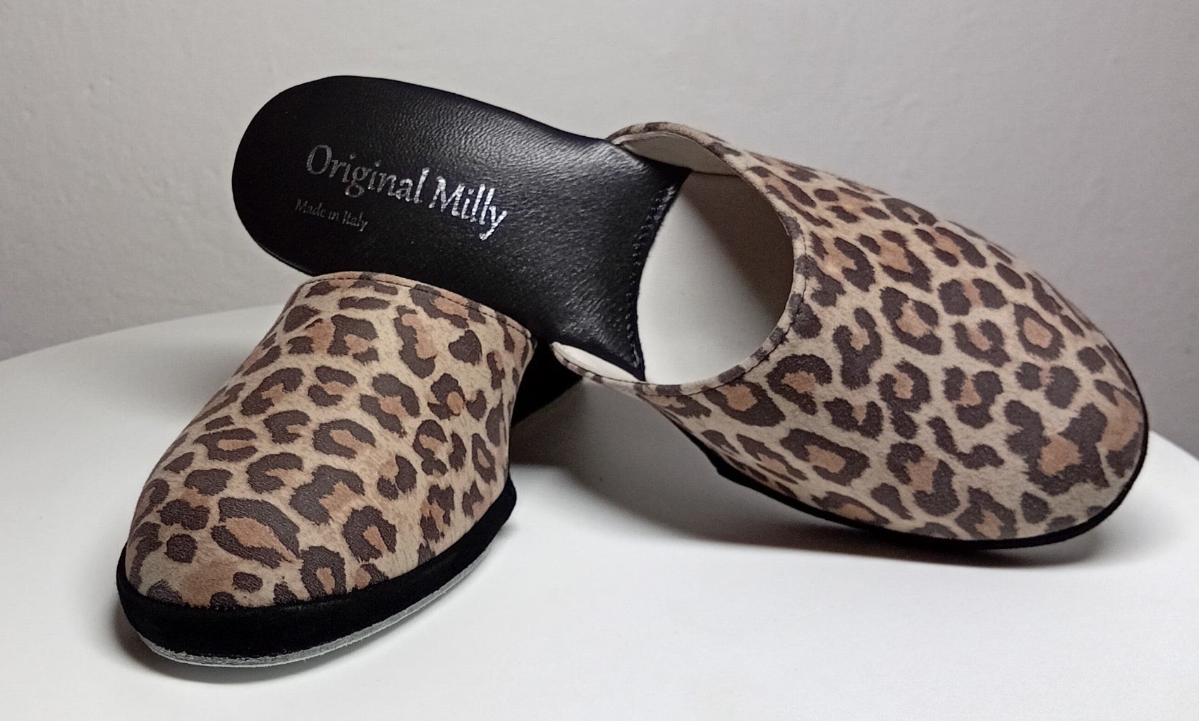 5000 Camoscio Leopardo suola Bufalo Ciabatte da camera Donna Original Milly Made in Italy - Foto N 6