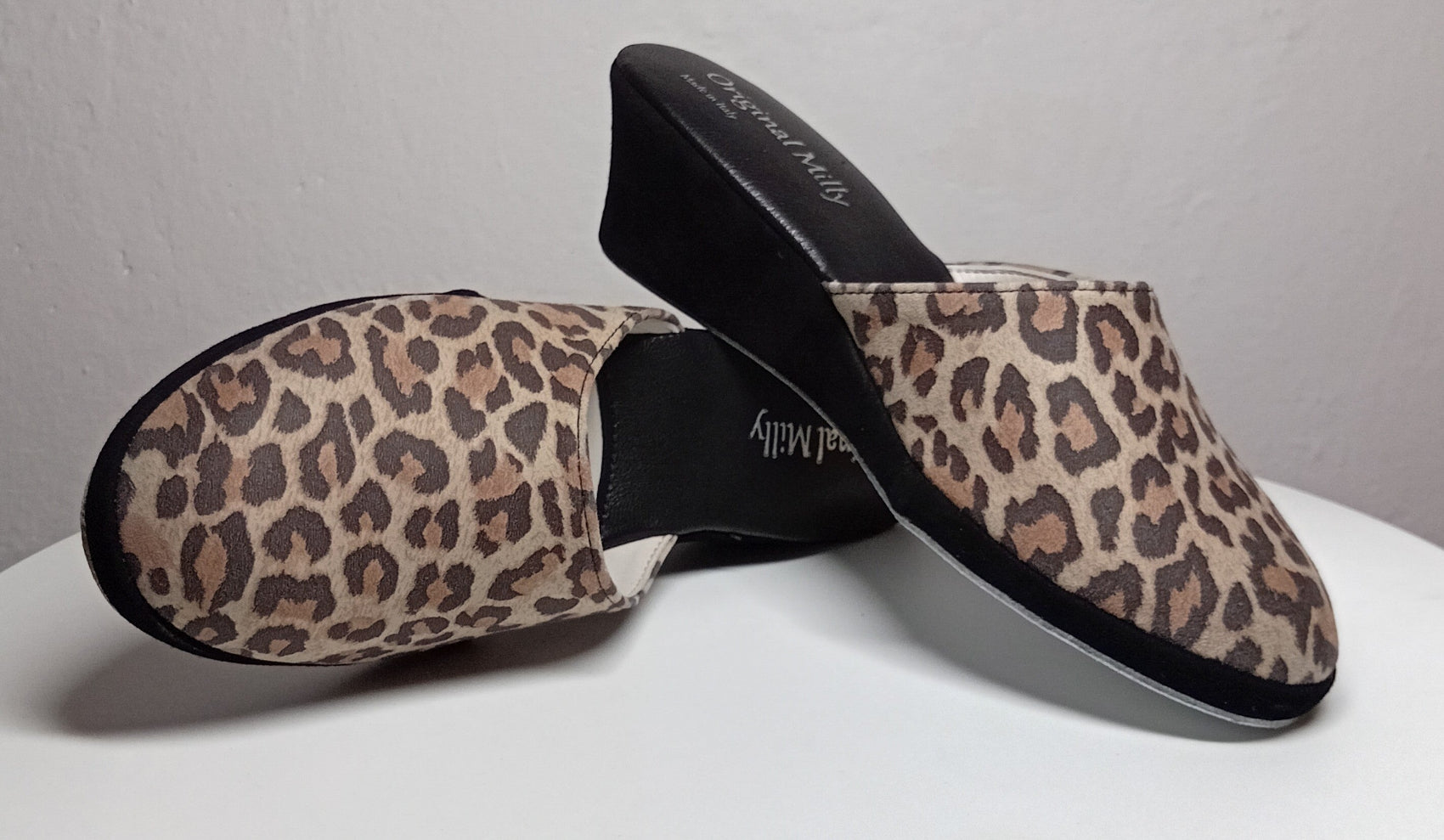 5000 Camoscio Leopardo suola Bufalo Ciabatte da camera Donna Original Milly Made in Italy - Foto N 7