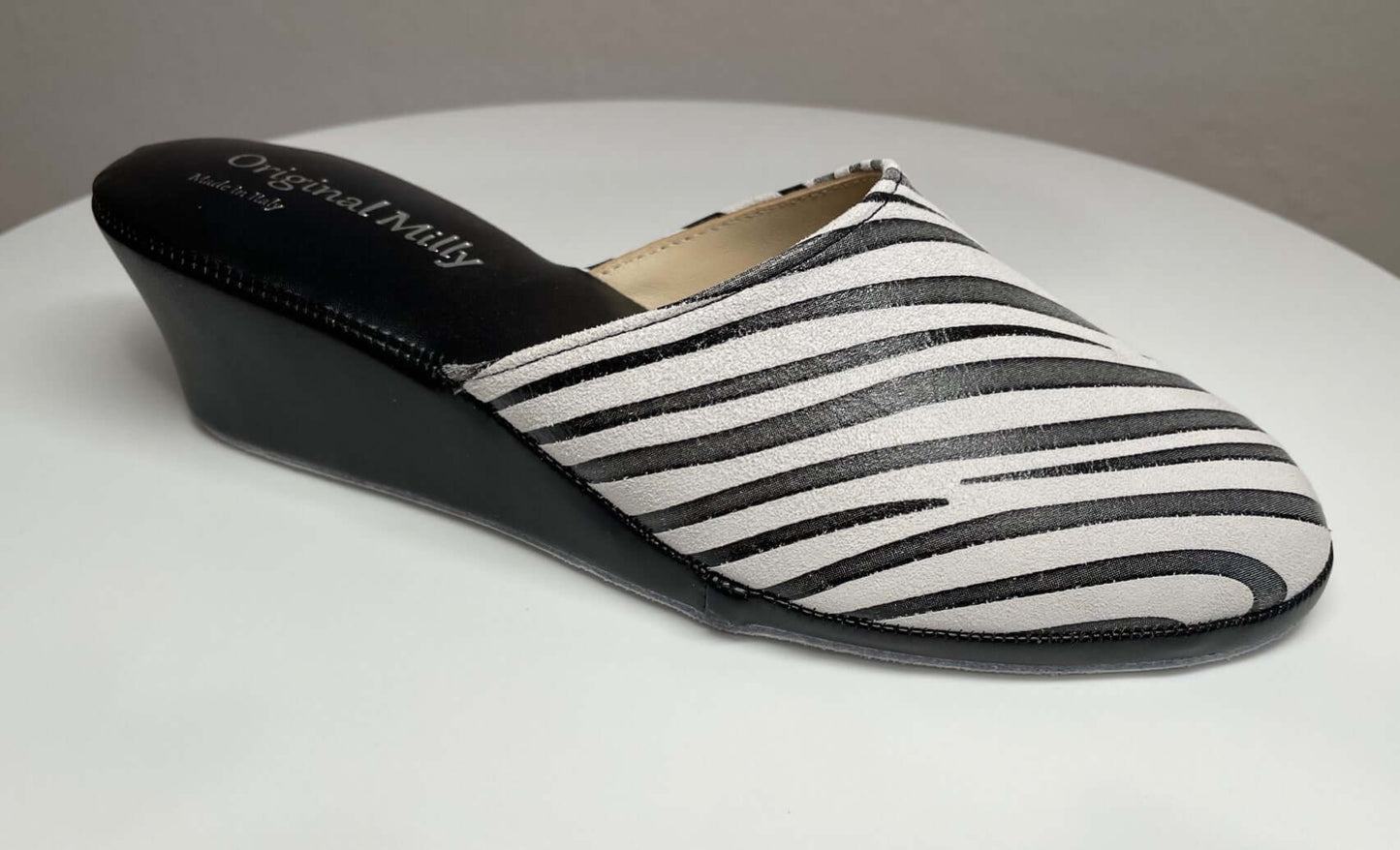 5000 Camoscio Zebrato Nero suola Bufalo Ciabatte da camera Donna Original Milly Made in Italy