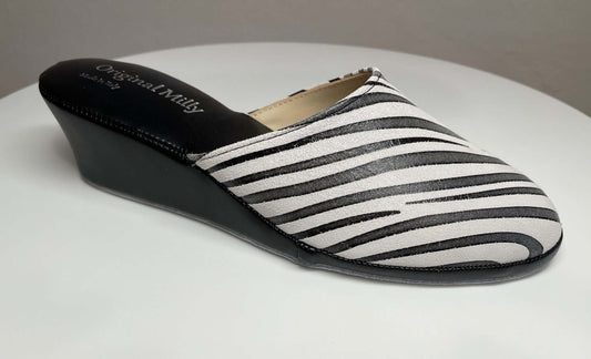 5000 Camoscio Zebrato Nero suola Bufalo Ciabatte da camera Donna Original Milly Made in Italy