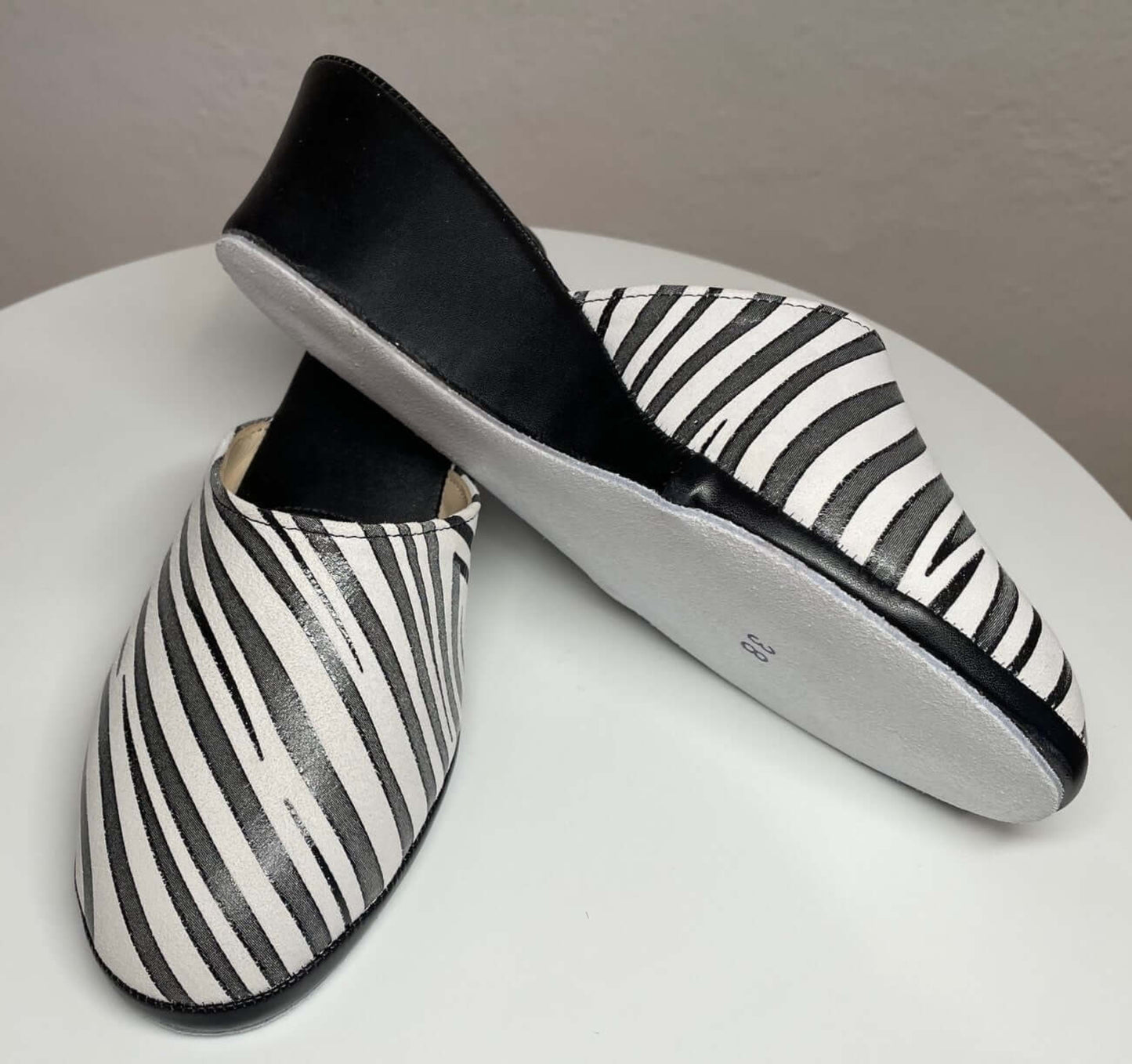 5000 Camoscio Zebrato Nero suola Bufalo Ciabatte da camera Donna Original Milly Made in Italy