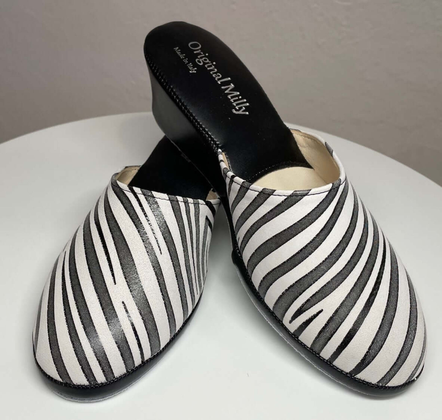 5000 Camoscio Zebrato Nero suola Bufalo Ciabatte da camera Donna Original Milly Made in Italy