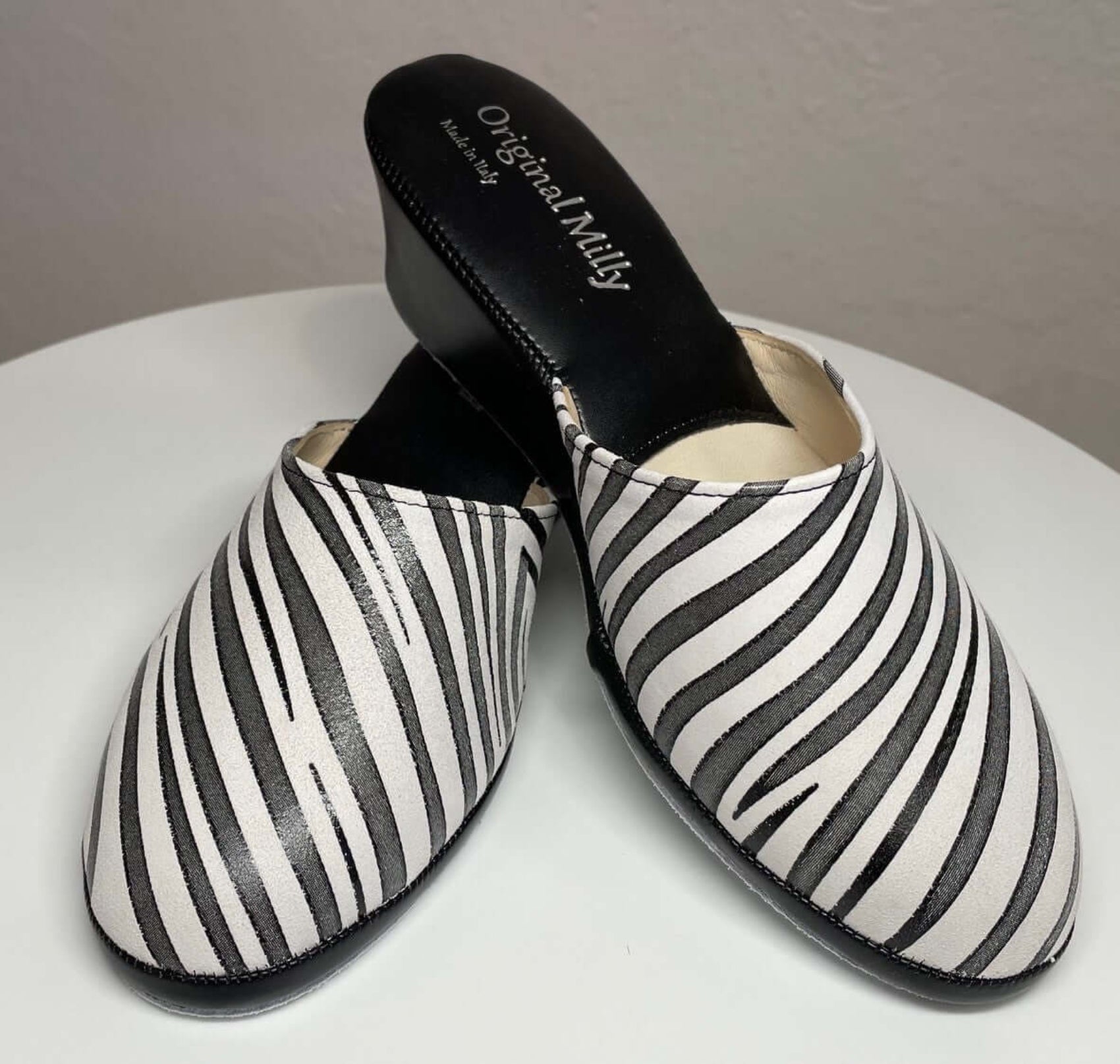 5000 Camoscio Zebrato Nero suola Bufalo Ciabatte da camera Donna Original Milly Made in Italy