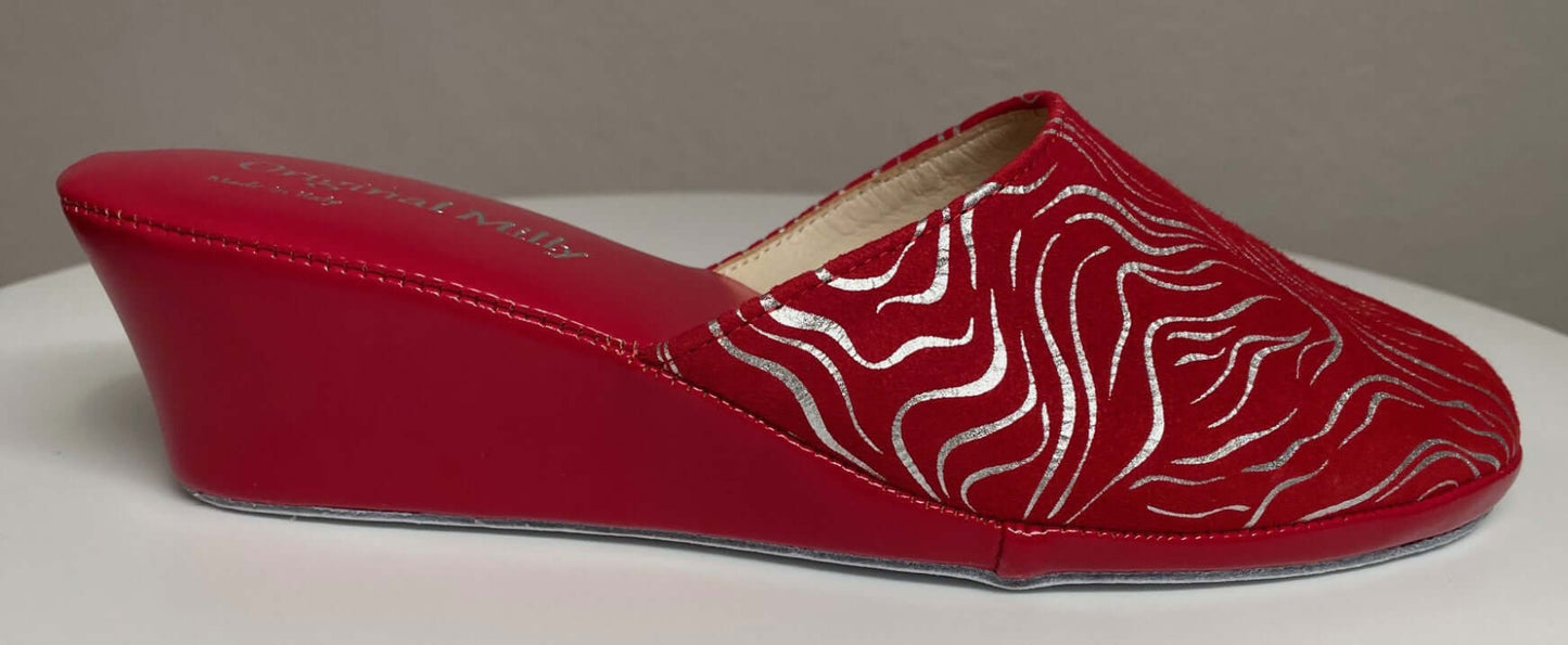 5000 Camoscio Zebrato Rosso suola Bufalo Ciabatte da camera Donna Original Milly Made in Italy