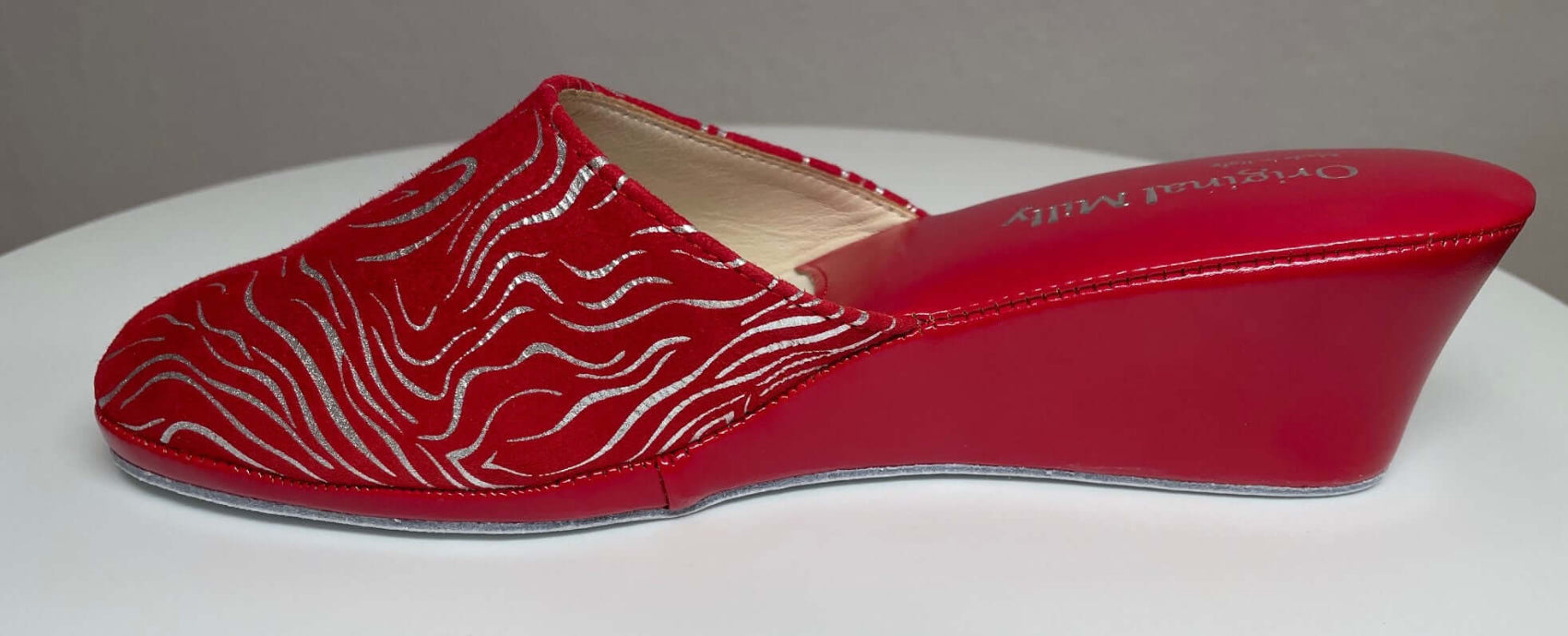 5000 Camoscio Zebrato Rosso suola Bufalo Ciabatte da camera Donna Original Milly Made in Italy