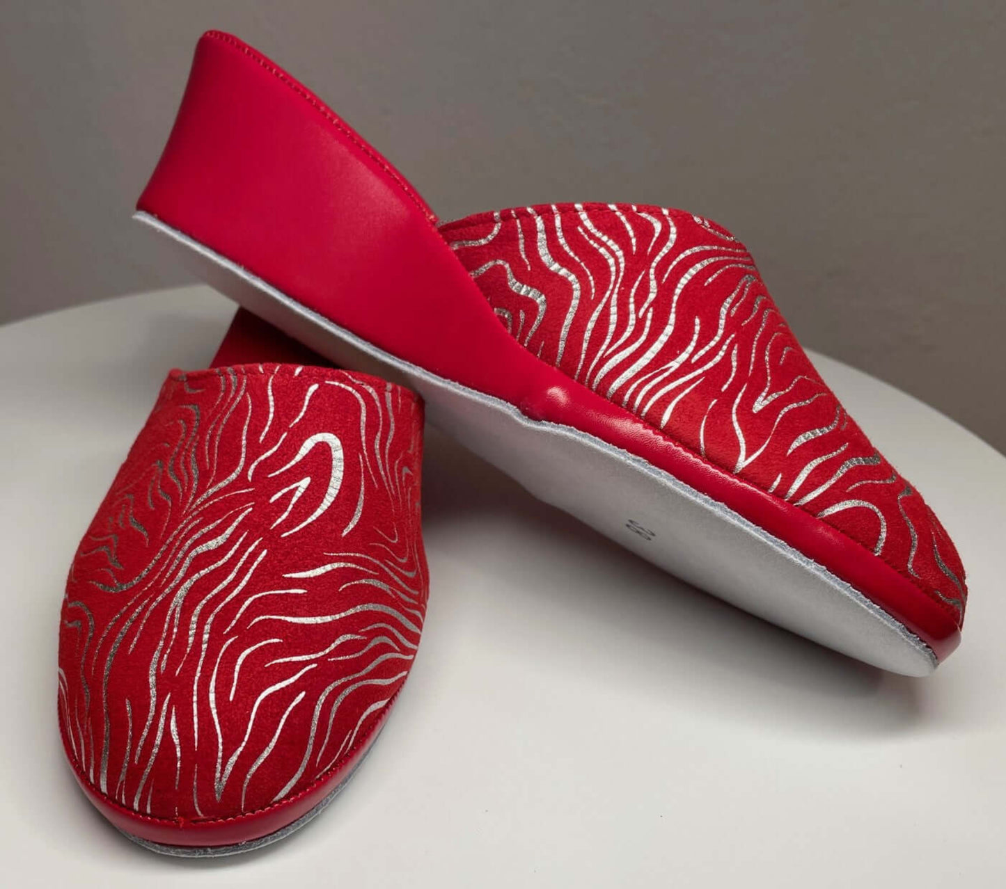 5000 Camoscio Zebrato Rosso suola Bufalo Ciabatte da camera Donna Original Milly Made in Italy