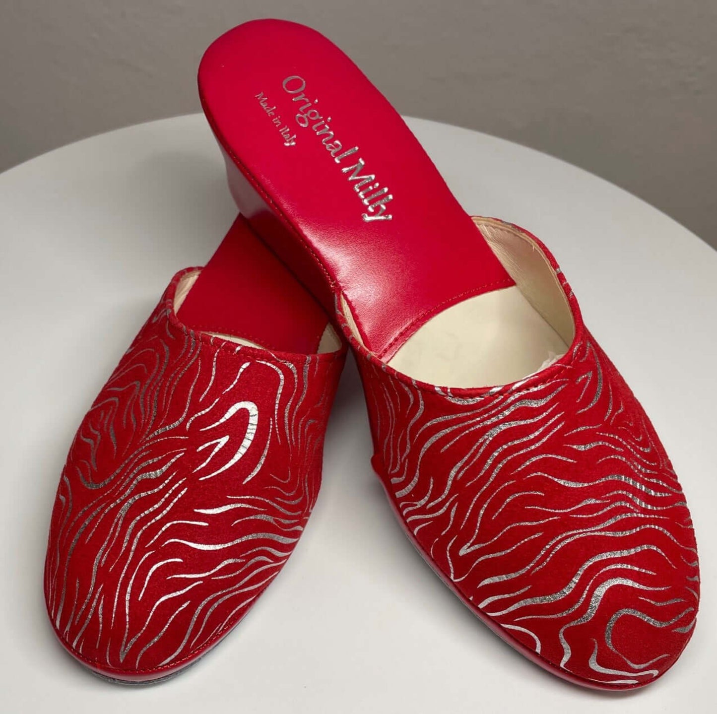 5000 Camoscio Zebrato Rosso suola Bufalo Ciabatte da camera Donna Original Milly Made in Italy