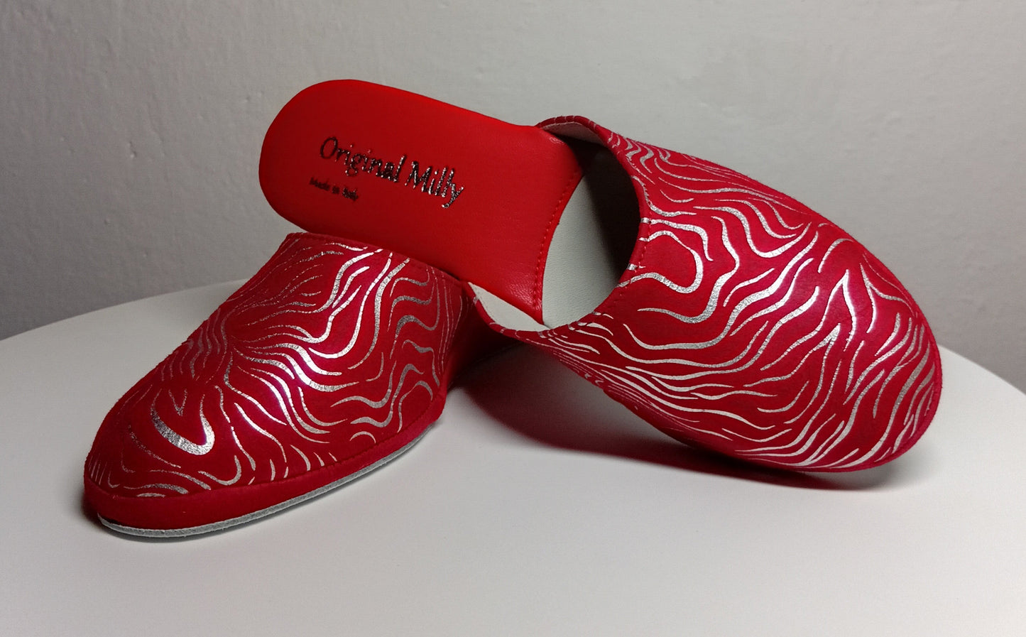 5000 Camoscio Zebrato Rosso suola Bufalo Ciabatte da camera Donna Original Milly Made in Italy - Foto N 6