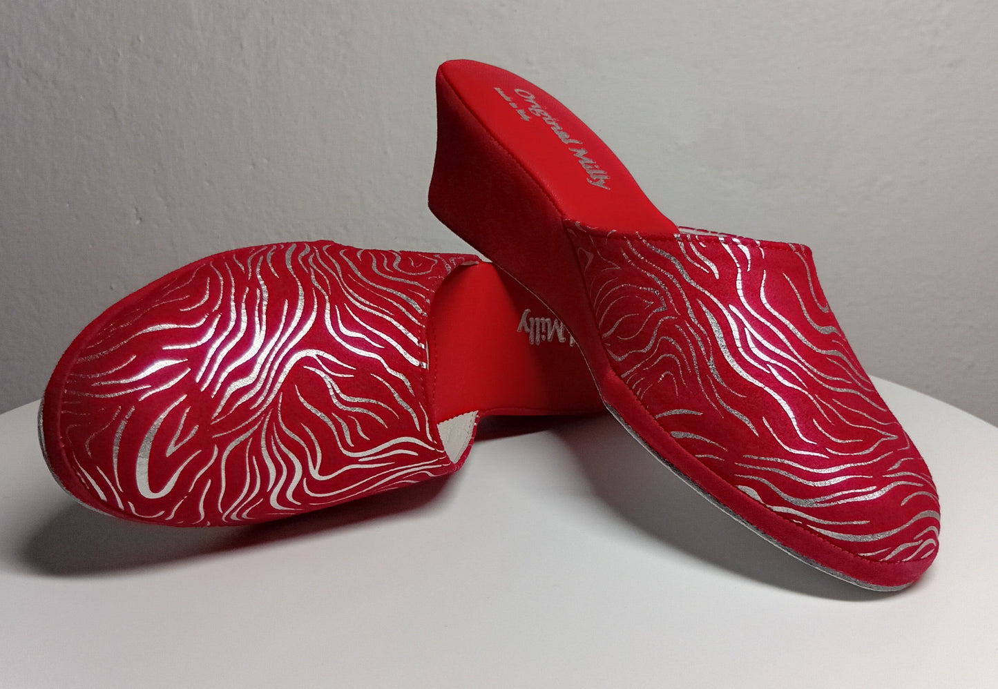 5000 Camoscio Zebrato Rosso suola Bufalo Ciabatte da camera Donna Original Milly Made in Italy - Foto N 7