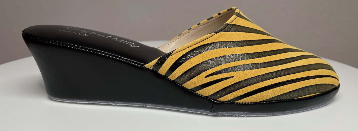 5000 Camoscio Zebrato Senape suola Bufalo Ciabatte da camera Donna Original Milly Made in Italy
