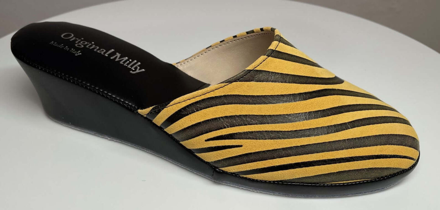 5000 Camoscio Zebrato Senape suola Bufalo Ciabatte da camera Donna Original Milly Made in Italy