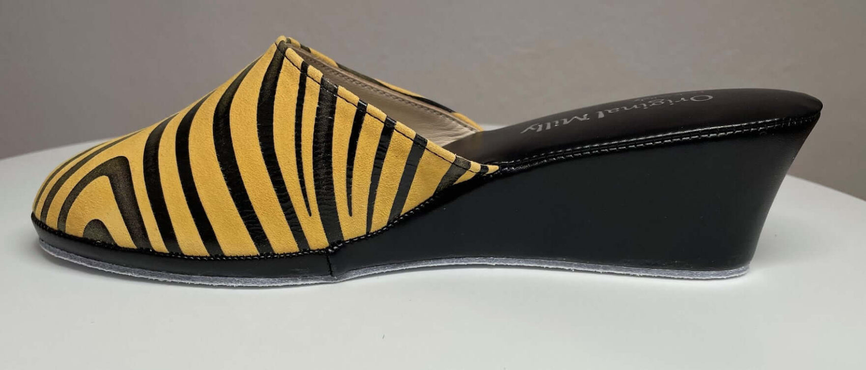 5000 Camoscio Zebrato Senape suola Bufalo Ciabatte da camera Donna Original Milly Made in Italy