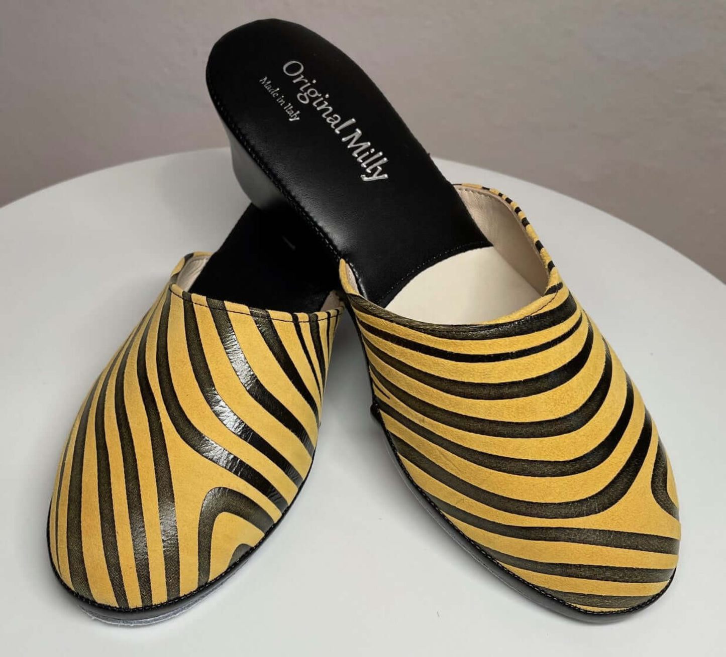 5000 Camoscio Zebrato Senape suola Bufalo Ciabatte da camera Donna Original Milly Made in Italy