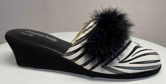 Original Milly 0300 Zebrato Nero (PelleTop) Ciabatta da camera Donna
