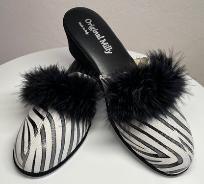 Original Milly 0300 Zebrato Nero (PelleTop) Ciabatta da camera Donna