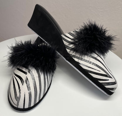 Original Milly 0300 Zebrato Nero (PelleTop) Ciabatta da camera Donna