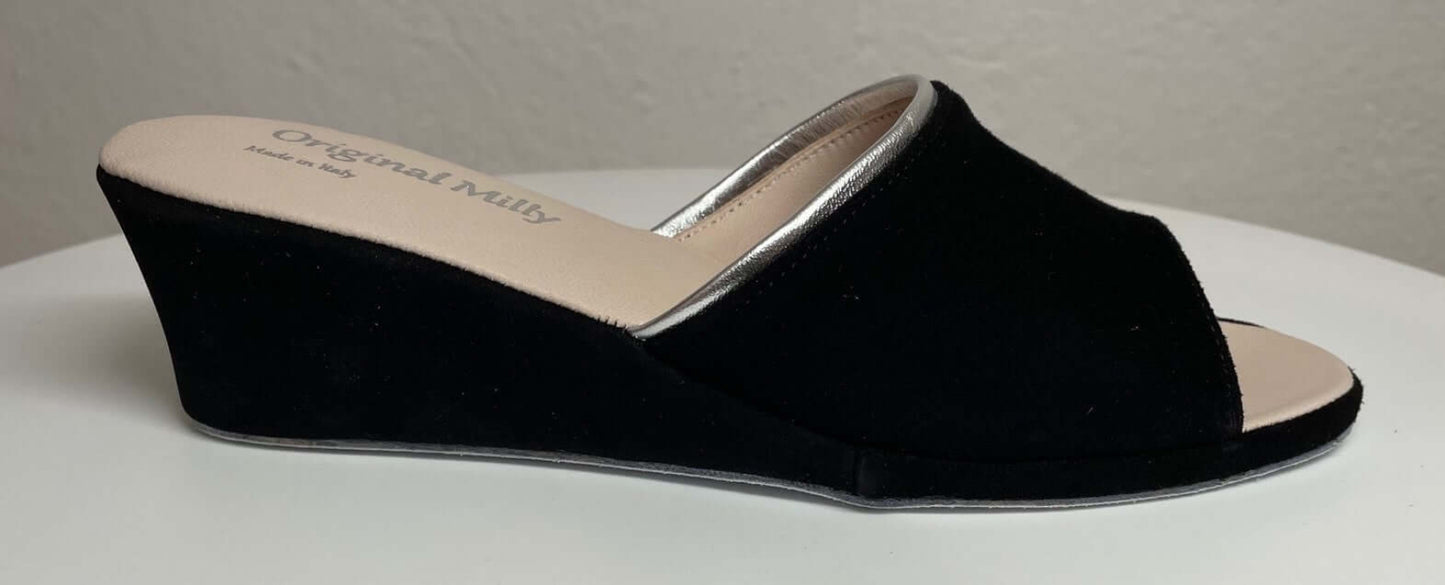 7000 Camoscio Nero suola Bufalo Ciabatte da camera Donna Original Milly Made in Italy