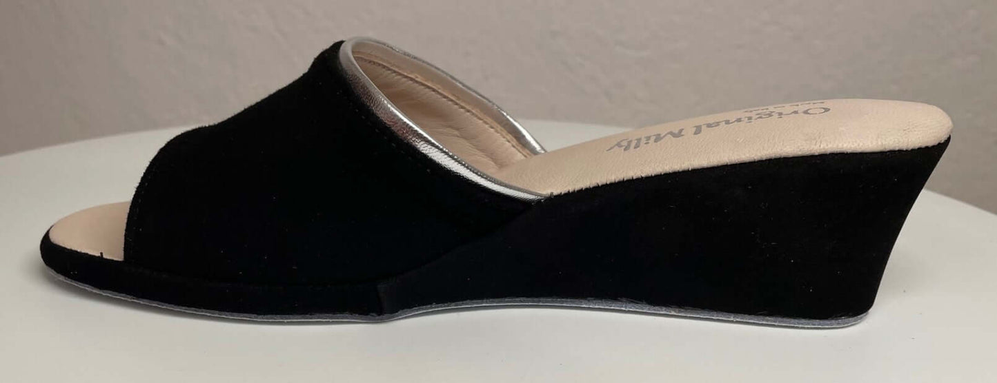 7000 Camoscio Nero suola Bufalo Ciabatte da camera Donna Original Milly Made in Italy