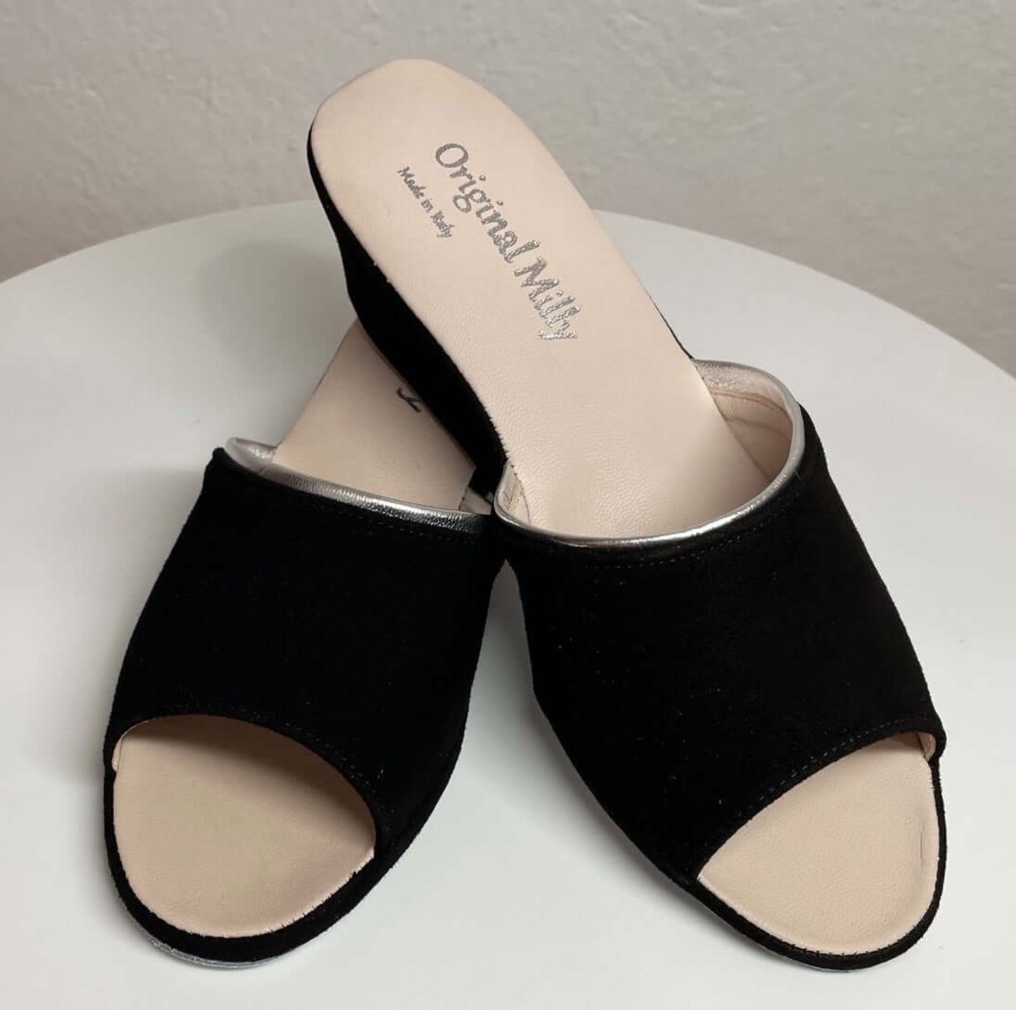 7000 Camoscio Nero suola Bufalo Ciabatte da camera Donna Original Milly Made in Italy