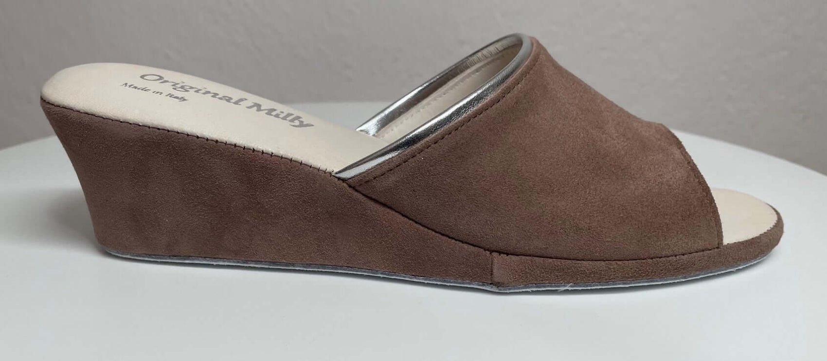 7000 Camoscio Taupe suola Bufalo Ciabatte da camera Donna Original Milly Made in Italy