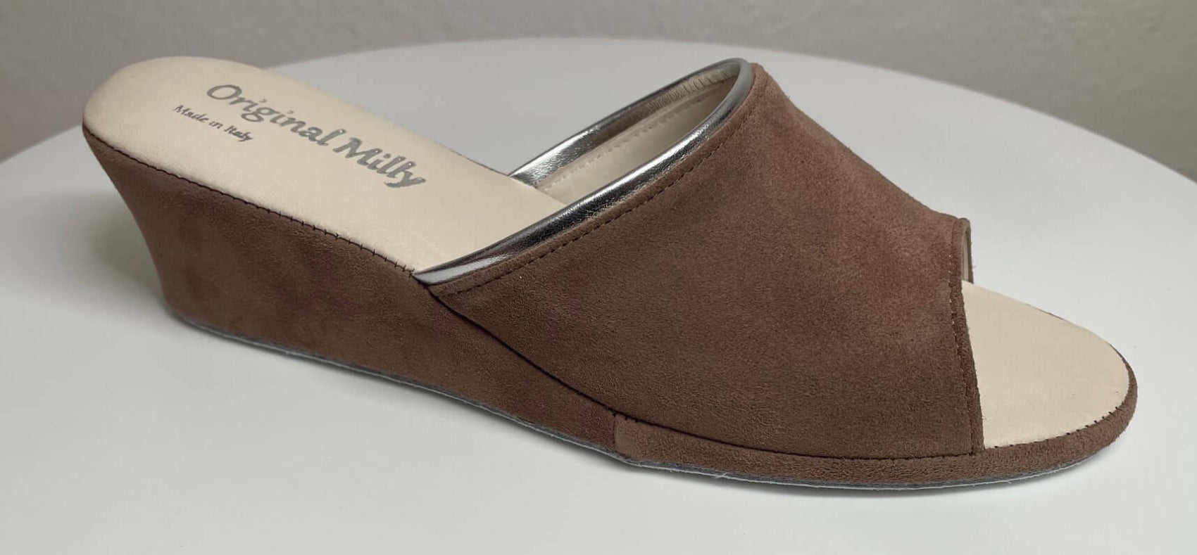 7000 Camoscio Taupe suola Bufalo Ciabatte da camera Donna Original Milly Made in Italy