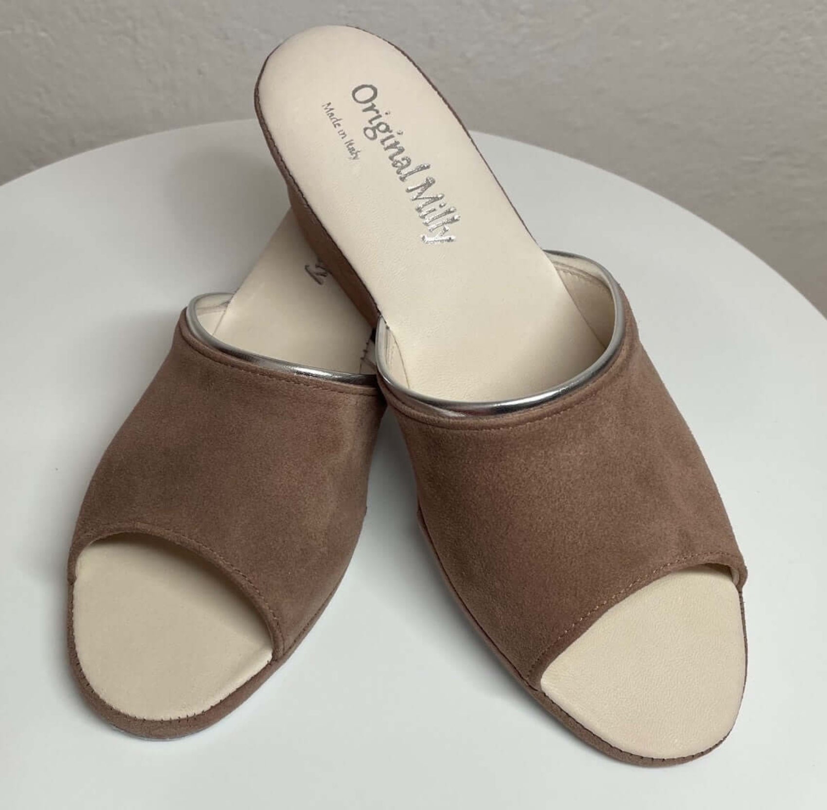 7000 Camoscio Taupe suola Bufalo Ciabatte da camera Donna Original Milly Made in Italy