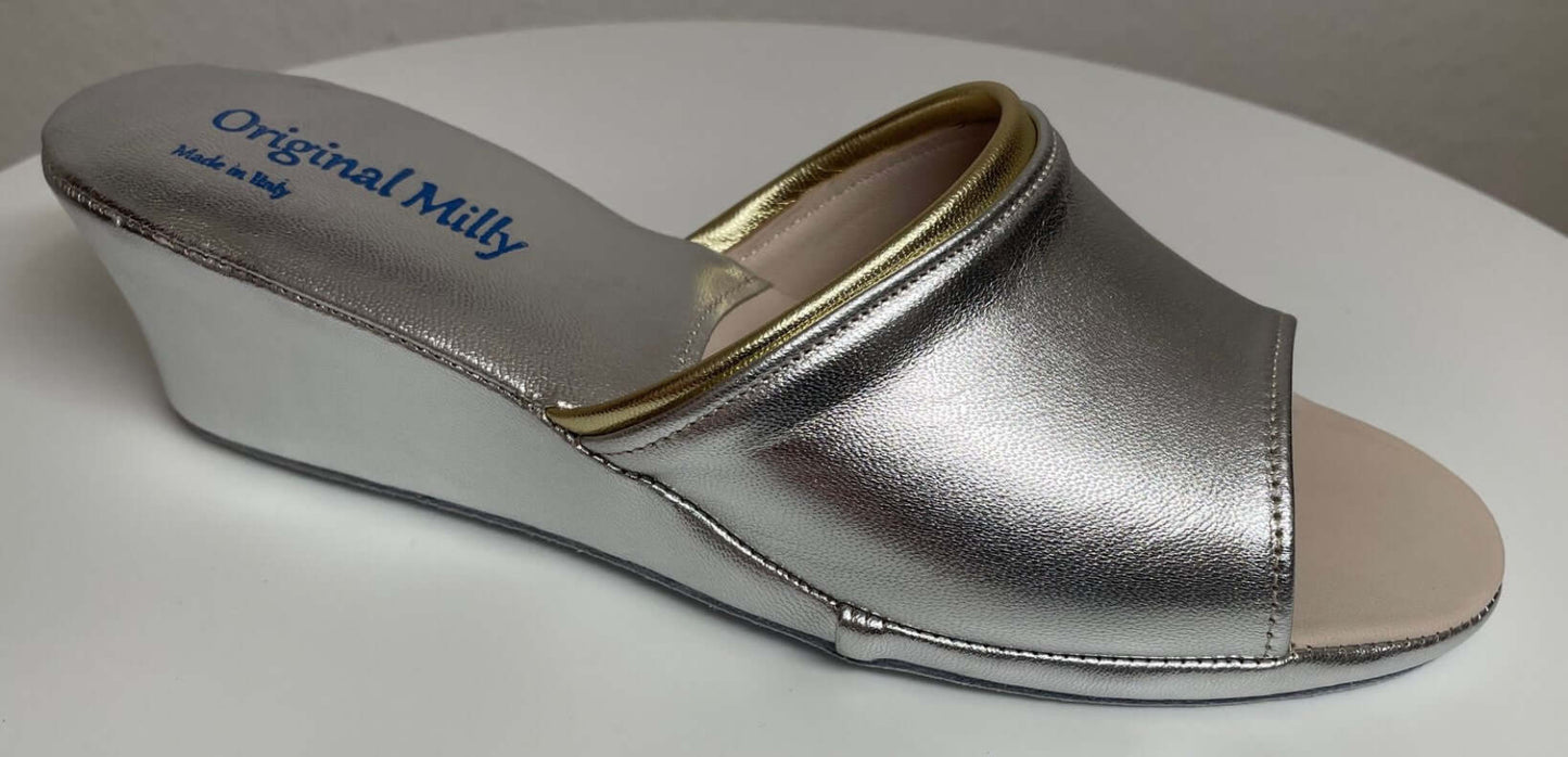7000 Nappa Argento suola Bufalo Ciabatte da camera Donna Original Milly Made in Italy