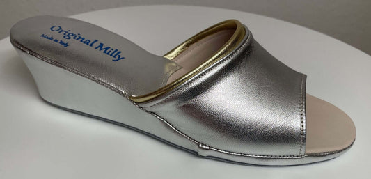 7000 Nappa Argento suola Bufalo Ciabatte da camera Donna Original Milly Made in Italy