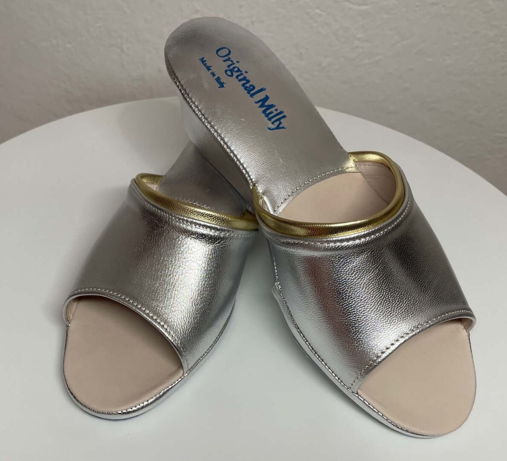 7000 Nappa Argento suola Bufalo Ciabatte da camera Donna Original Milly Made in Italy