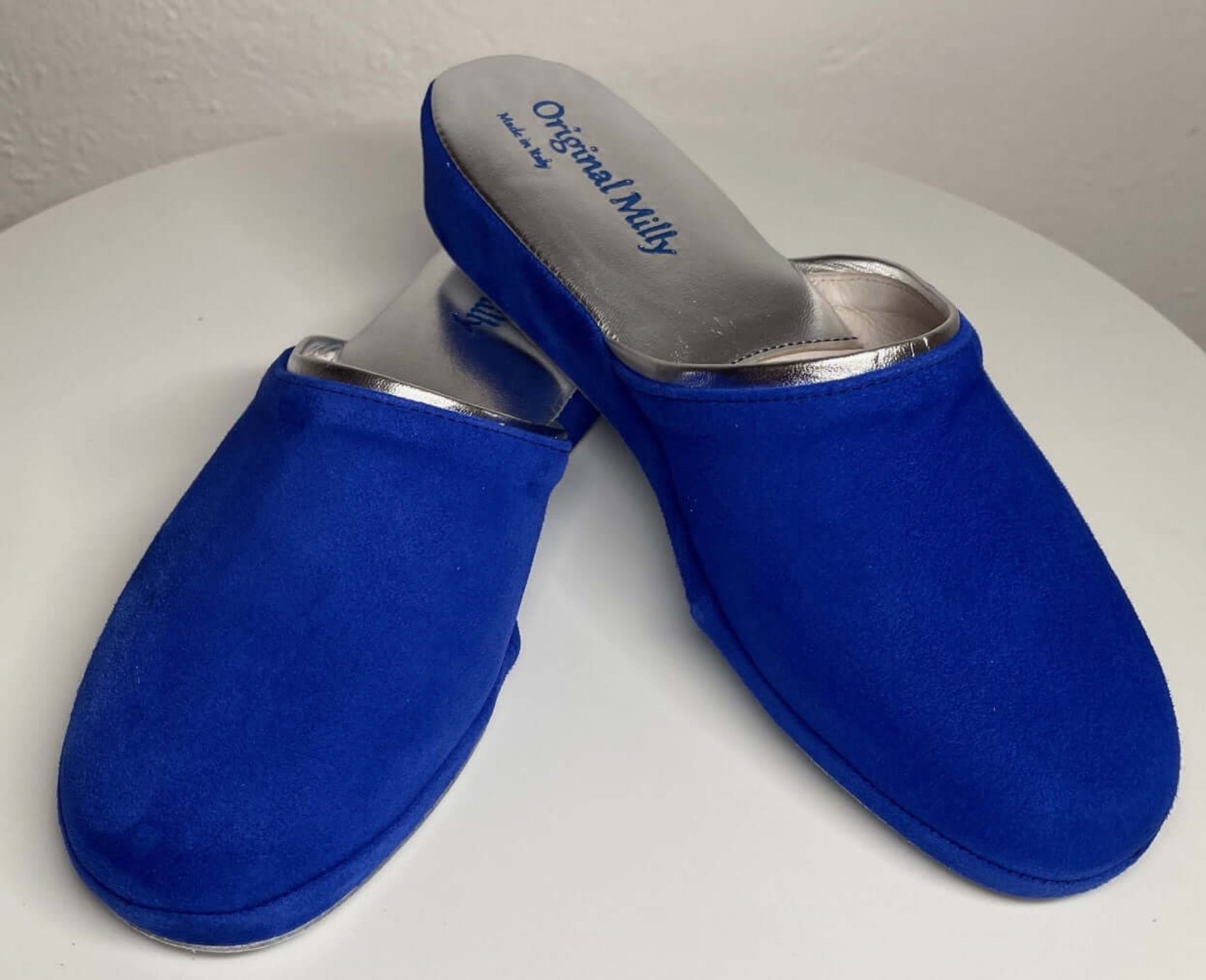 7200 Camoscio Blu Suola Bufalo Ciabatte da camera Donna Original Milly Made in Italy
