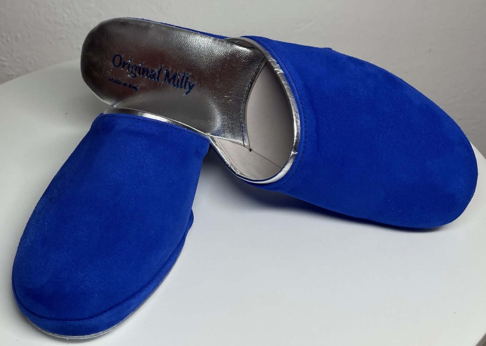 7200 Camoscio Blu Suola Bufalo Ciabatte da camera Donna Original Milly Made in Italy