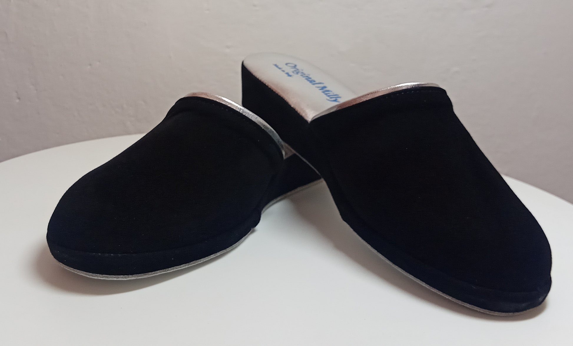 7200 Camoscio Nero Suola Bufalo Ciabatte da camera Donna Original Milly Made in Italy